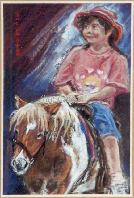 A painting of a young girls first pony ride