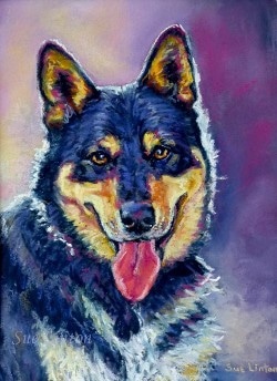 a pet portrait painting of a dog