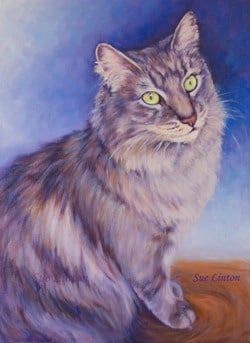 A pet portrait of a cat painted from a photo
