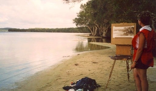 Sue painting onsite at Myall Lakes