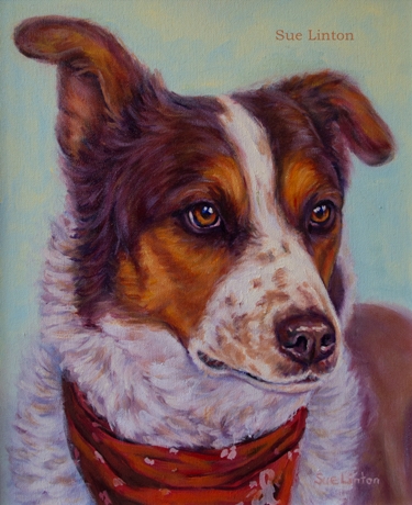 An Oil pet portrait of a dog painted from a photo.