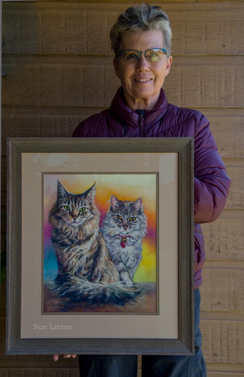 A photo of the finished custom framed pet portrait to show the size.