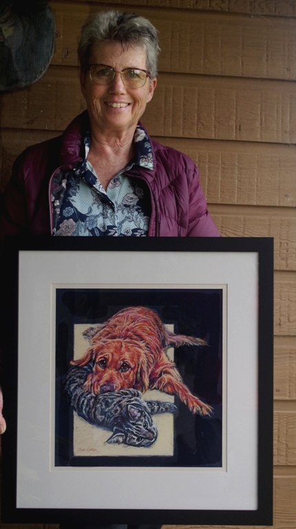 The custom framed Pastel portrait of a cat and dog portrait